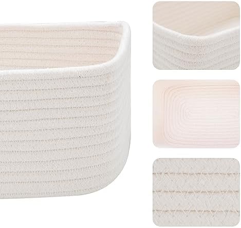 MiniArk Small Storage Baskets for Organizing | Closet Organizer Bins | Shelf Toy Basket | Woven Rope Baskets | Cube Decorative Box | Shallow Basket | 11.5x7.5x4.7” | 4 Packs Off White