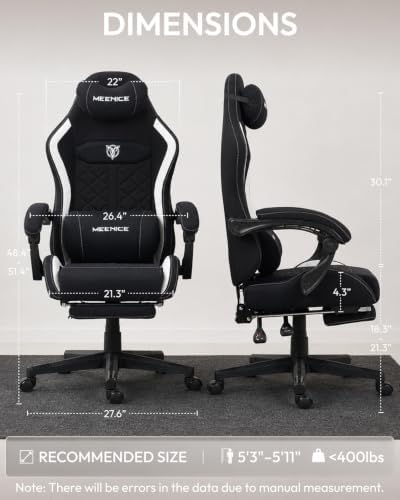 Big and Tall Gaming Chair with Footrest for Adults, Fabric