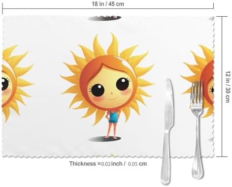 Cartoon Sun Stretching Pattern Placemats Set of 6 - Dining Table Heat Resistant Table Set Mat for Home & Kitchen Decor