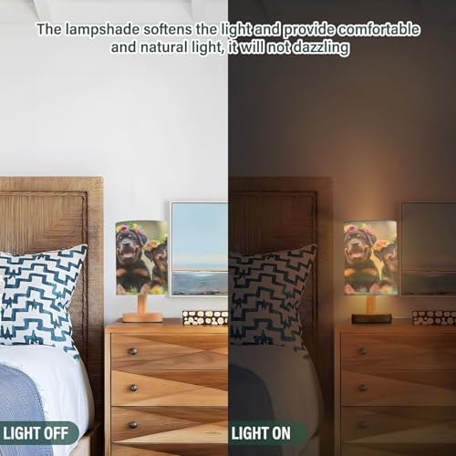 Bedside Lamp Rottweiler Dog Puppy Table Lamp for Bedroom LED Nightstand Lamp Shade USB Ports Wood Base for Living Room Dorm Office