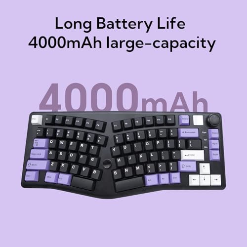 A75 Alice-Layout Mechanical Keyboard with Rocker and Knob,Hot Swappable Triple Mode Gaming Keyboard with Cute Cat Keycaps for Win/Mac,Gasket,RGB Backlight,4000mAh Battery (Black Purple)