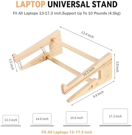 Wooden Laptop Stand for Desk, 2-in-1 Riser and Vertical Laptop Stand
