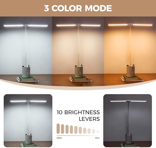 Voncerus LED Desk Lamp for Home Office, Double Head Desk Light with Clamp