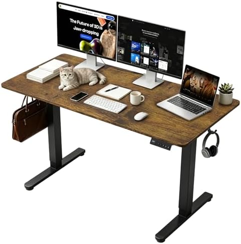 48 Inch Height Adjustable Desk for Home, Dark Walnut