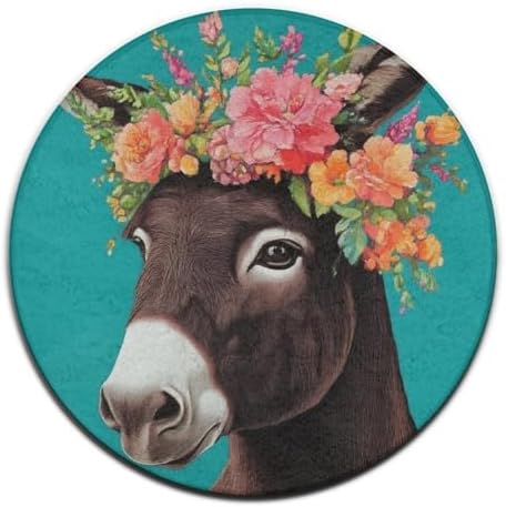 Home Decor Non Slip Kitchen Office Circle Rug, Machine Washable Modern Round Area Rug, Room Sofa Yoga Soft Round Carpet Donkey Animals, 60inch