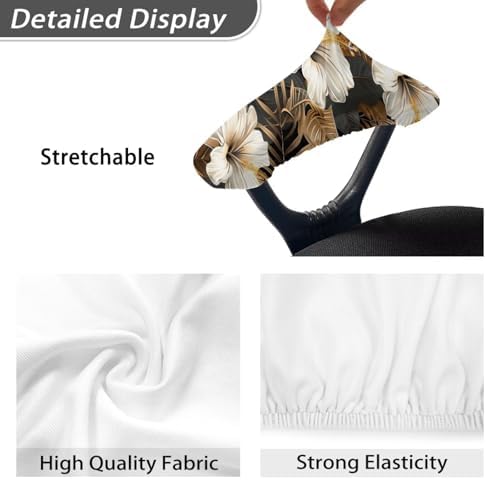 Hibiscus Monstera Print Office Chair Arm Covers, Palm Tree Print Computer Chair Arm Covers with Elastic Edge, Lightweight Comfy Chair Armrest Slipcovers Easy to Clean