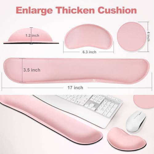 Gimars Upgrade Cleanable PU Leather Keyboard Wrist Pillow Rest Pad, Enlarge Mouse Wrist Cushion Support for Office, Computer, Laptop, Mac, Durable, Comfortable, Pain Relief, Pink