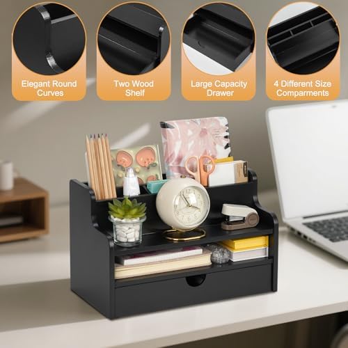 Mail Organizer Countertop, 4 Slots Desk Organizer with Drawer and Shelf