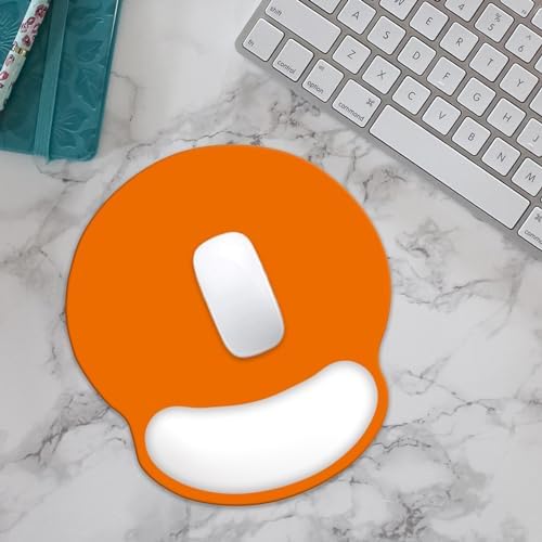 Ergonomic Mouse Pad with Memory Foam, Comfortable Mouse Pads with Wrist Support, Pain Relief Mousepad with Non-Slip PU Base for Office, Home, Orange White