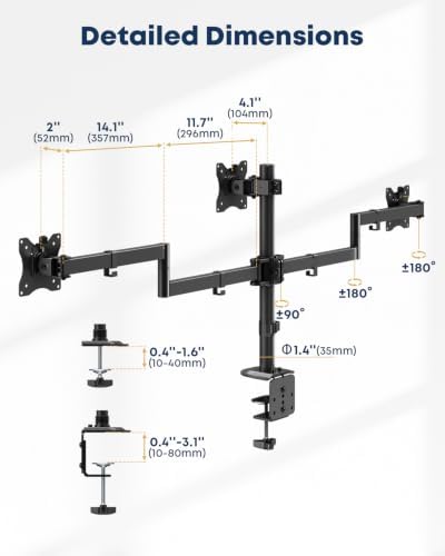 Triple Monitor Desk Mount for 13-27 Inch Screens, VESA 75/100