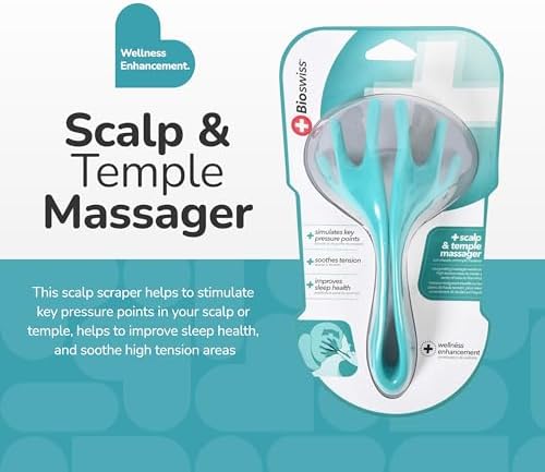 BioSwiss Head Massager, Handheld Scalp and Temple Tingler and Scratcher, Relaxing Hair and Head Stimulation Tool