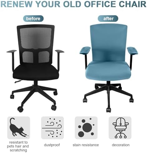 Tallew 4 Pcs Office Chair Covers Set Computer Universal Protective Stretchable Chair Seat Covers Desk Armrest Cover Slipcovers Pads Office Cushion Backrest for Rotating(Regular,Grayish Blue)