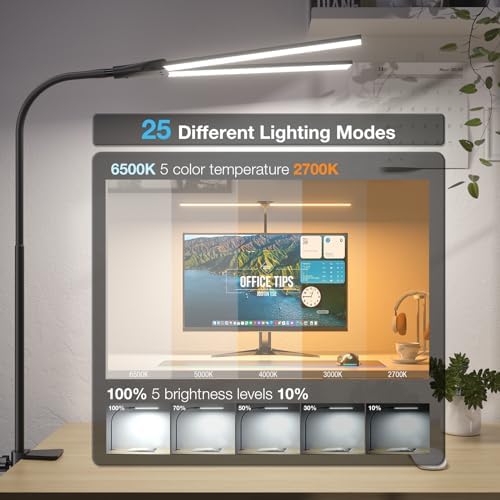 Hensam Desk Lamps for Home Office, Adjustable LED Desk Light with Clamp