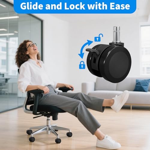 MySit 11x22mm Office Chair Caster with Brake for Hardwood Floors Set of 5