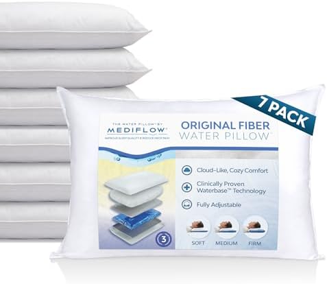 Mediflow Fiber Water Pillow - Adjustable Bed Pillow for Neck Pain Relief, Ideal for Side, Back, and Stomach Sleepers, Clinically Proven for Comfort and Support (7 Pillows)