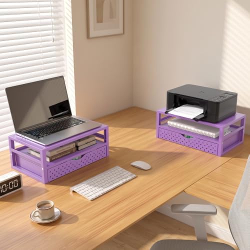 WALI Desk Organizer with Drawer，Computer Monitor Stand with Storage, Desk Organizers and Accessories for Computer, Printer, Laptop Riser for Home Office Supplies, (PTT005-V), 1 Pack, Purple
