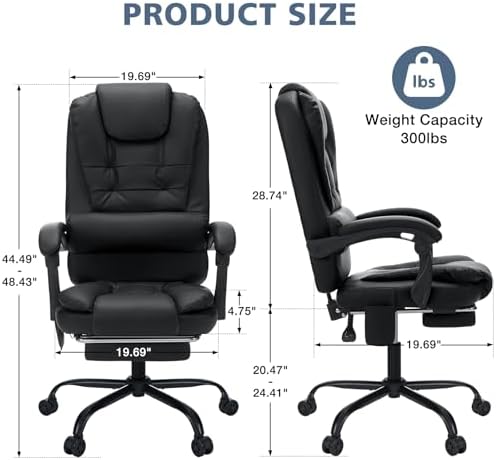 HOFFREE Massage Office Chair with Foot Rest 7 Points Vibration,Black