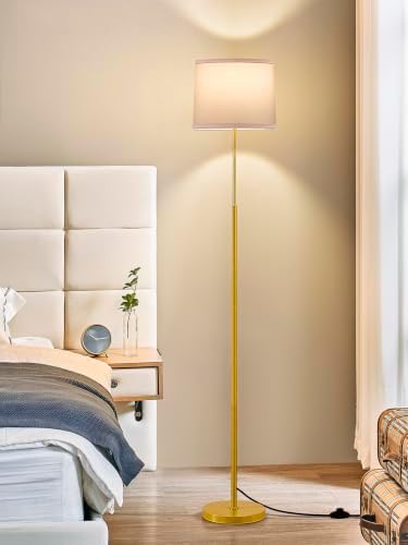 60" Modern Floor Lamp with Linen Shade, 3 Color LED Bulb & Foot Switch