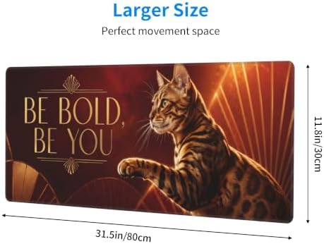 Bengal Cat Gaming Mouse Pad Large Mouse Pad 11.8x31.5 in Red Gold