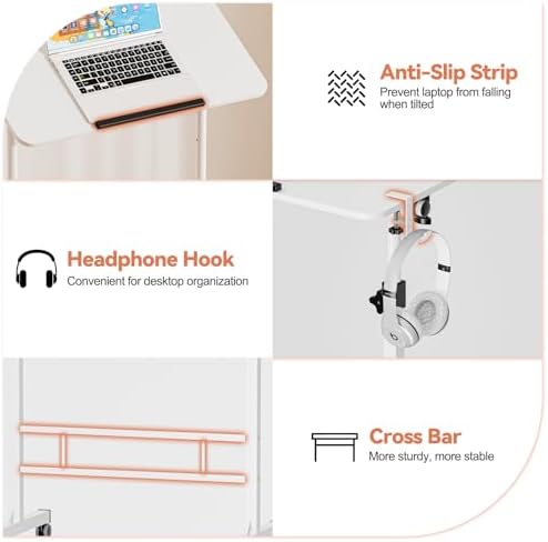 32 Inch Adjustable Rolling Standing Desk with Lockable Wheel