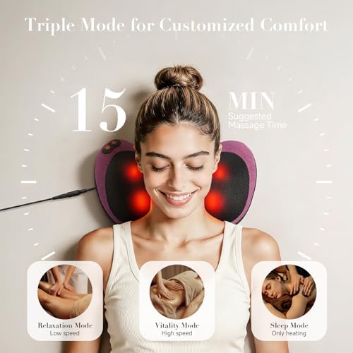 Papillon Back Massager with Heat,Shiatsu Pillow for Body Pain Relief Purple