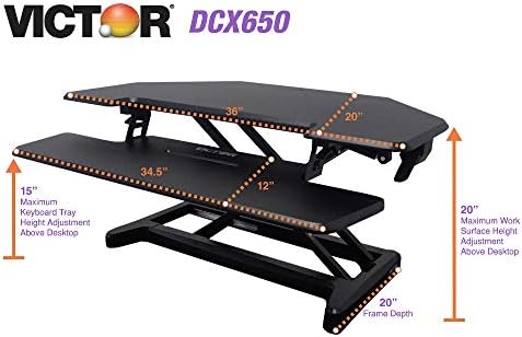 Victor High Rise 36-Inch Desk Converter, Height Adjustable Sit to Stand Riser, Dual Monitor and Laptop Workstation with Keyboard Tray, Black