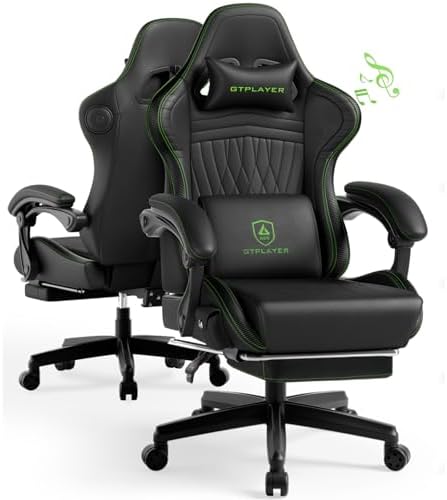 GTPLAYER ACE-PRO Music Gaming Chairs – Built-in Speakers, App Support & Bluetooth Control, Computer Game Chairs with Footrest for Adults, Ergonomic, Reclining, Linkage Armrest, Black