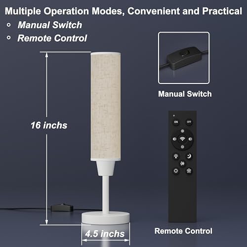Nukanu Table Lamp with Remote,White,Linen lampshade