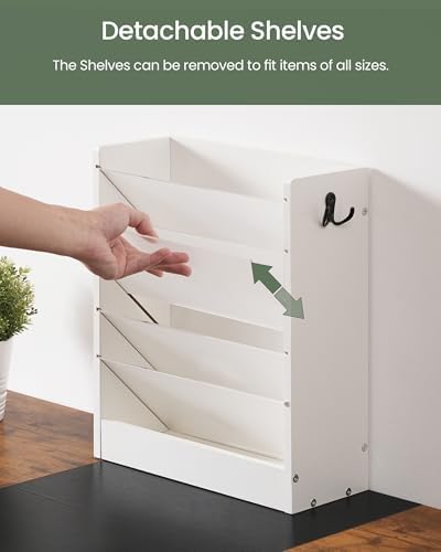 CHOEZON Wall File Holder, 6-Tier File Organizer, Office Supplies Storage Rack, Versatile Desktop Organizer, with Detachable Shelves, with Side Hooks, for Living Room, Study, Home Office, White MWJ02WB