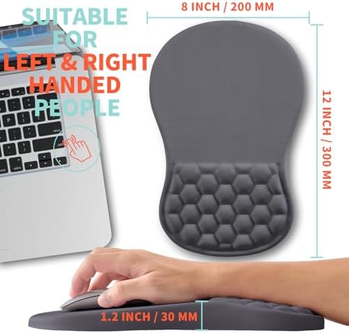 Ergonomic Mouse Pad Wrist Support with Memory Foam Massage Bulge, Carpal Tunnel Pain Relief Mousepad Wrist Rest for Mouse(12x8 inch, Dark Grey)