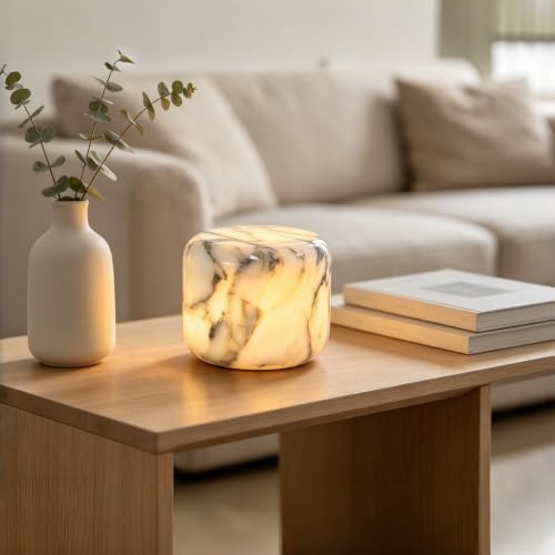 Natural Marble Lamp Cordless Pat Control Night Light Rechargeable Small Marble Table Lamp, Dimming Warm Glow Portable Stone Touch Lamp for Bedroom, Living Room, Decor Gift
