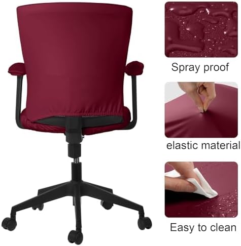 Tallew 4 Pcs Office Chair Covers PU Leather Office Desk Accessories Universal Computer Chairs Cover Stretchable Protective Chair Seat Covers Desk Armrest Cover Slipcovers Rotating Backrest(Burgundy)