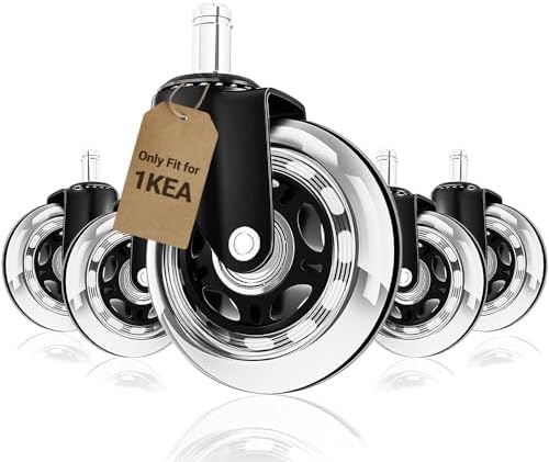 3" Office Chair Caster Wheels with 10mm Stem 1KEA ONLY, Heavy-Duty Rubber Chair Casters Replacement Set of 5, Desk Chair Wheels, Quiet & Smooth Rolling for All Floors (Hardwood, Carpet)