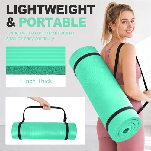 HULKFIT High Density Non Slip Yoga Mat, Extra Thick Exercise Mat with Carrying Strap, for Pilates, Fitness, Home Gym & Floor Workouts - Multiple Thickness & Multiple Color