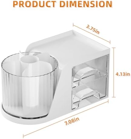 Marbrasse Desk Organizer with 2 Drawer, 360°Rotating Pen Holder, Desk Organizers and Accessories with 6 Slots Pencil Organizer + 2 Drawer, Art Supply Storage Box Caddy for Office (White)
