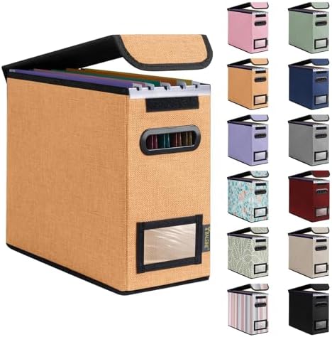 BALEINE File Organizer Box with Lid, Collapsible Hanging File Storage Box