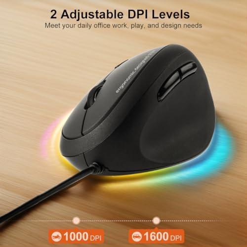 SANWA Wired Ergonomic Mouse, Vertical Mouse for Small & Medium Hands, Black