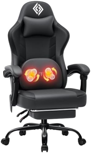 HOFFREE Gaming Chair with Heated Kneading Massage Computer Chair Grey