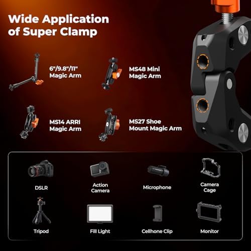K&F CONCEPT 2 Pack Camera Mount Clamp, Super Crab Clamp with 1/4" Thread Holes for Round Pipe Flat Surface, Monitors, LED Lights, and Other Photographic Accessories