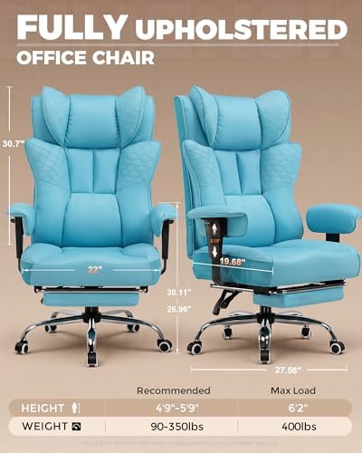 GTPLAYER Big and Tall Office Chair Wide Ergonomic Gaming Chair with Deluxe Embossing Designed Leather with Foot Rest,150°Reclining Adjustable Soft Armrests Pocket Spring Back Support and Pillow