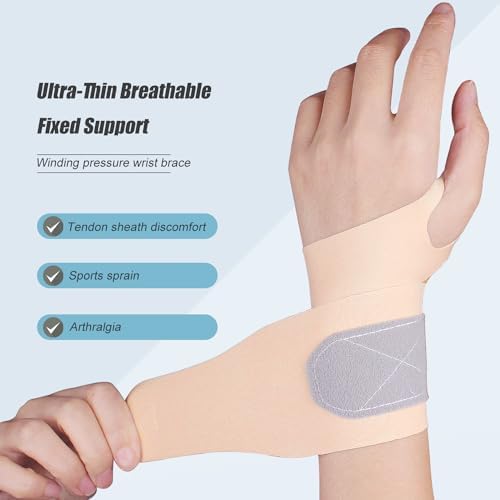 2 Pcs Ultra-Thin Wrist Brace Support for Carpal Tunnel, Pain Relief, Arthritis, Tendonitis, Elastic Wrist Wraps Right and Left Hands - Compression and Support for Fitness Enthusiasts (All Skin Tone)