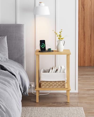 TUTOTAK End Table with Charging Station, Side Table Set of 2, Nightstand