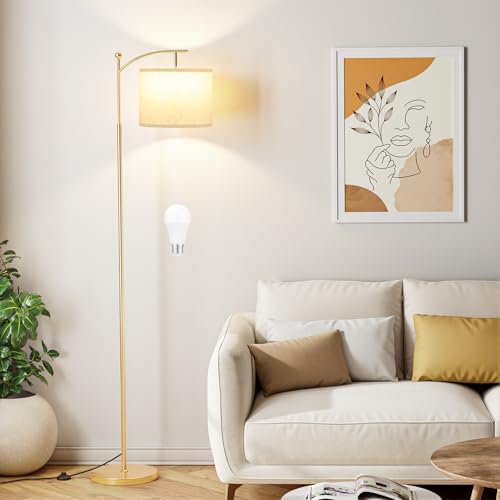 Ambimall 60" Floor Lamp with 3 Color Temperatures, Adjustable Beige Shade, Gold Pole - Tall Lamp for Living Room, Bedroom, Office, Classroom, Dorm - 9W Bulb Included