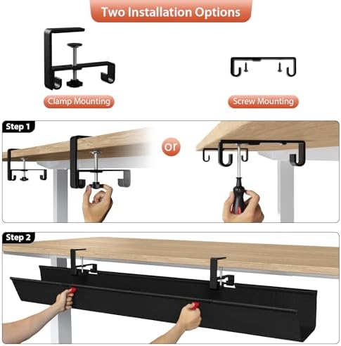 Univivi No Drill Under Desk Cable Management Tray, 48 inch Cable Management