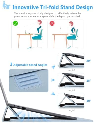 HYZUO 15-16 Inch Laptop Case Sleeve with Adjustable Stand, Pale Blue