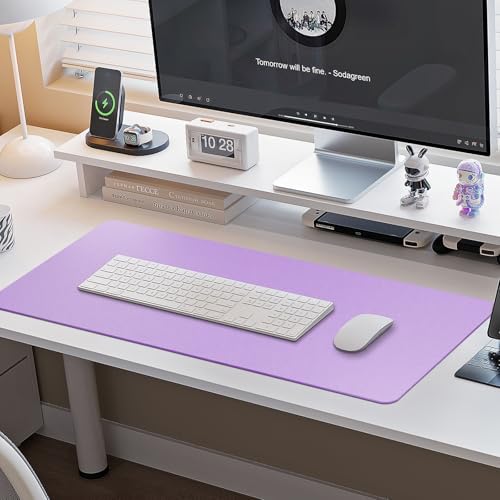 Boutilon Leather Desk Pad Protector,Non-Slip Mouse Pad,Laptop Desk Pad,Office Mouse Mat,Waterproof Leather Desk Blotter,Desk Writing Pad for Office and Home (S-Purple,24"x 14")