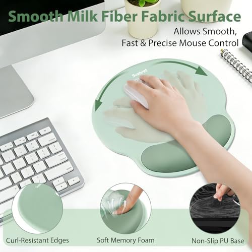 Sushret Mouse Pad and Keyboard Wrist Rest, 3-in-1 Gel Memory Foam Ergonomic Mouse Pad with Wrist Rest Set,Gaming Mousepad Arm Cushion Support for Computer Office Desk Accessories Cute Setup,Sage Green