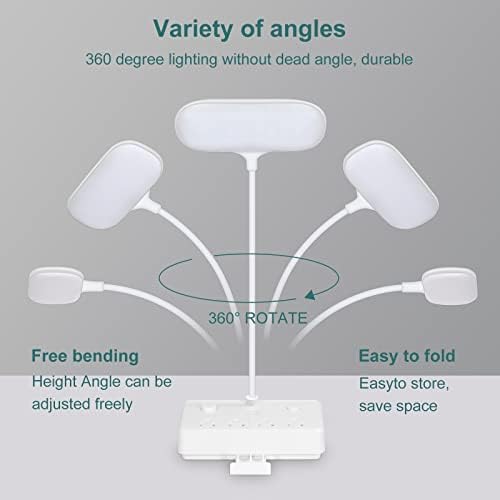 LED Desk Lamp with 2 USB Charging Port and 4 AC Power Outlet - 3 Lighting Modes, Adjustable Gooseneck, Eye-Caring Small White Table Lamp for Home Office College Dorm Room Essentials
