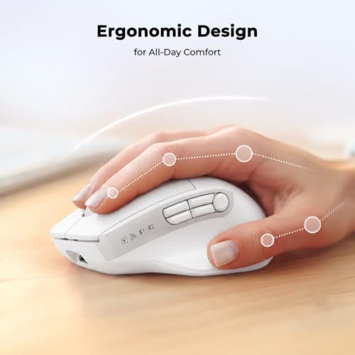 MEETION Wireless Mouse with 5 Side Buttons, Dual Mode Silent, White