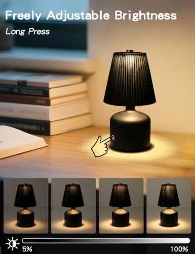 Small Bedside Table Lamp, Dimmable Cordless Lamp with 3 Color